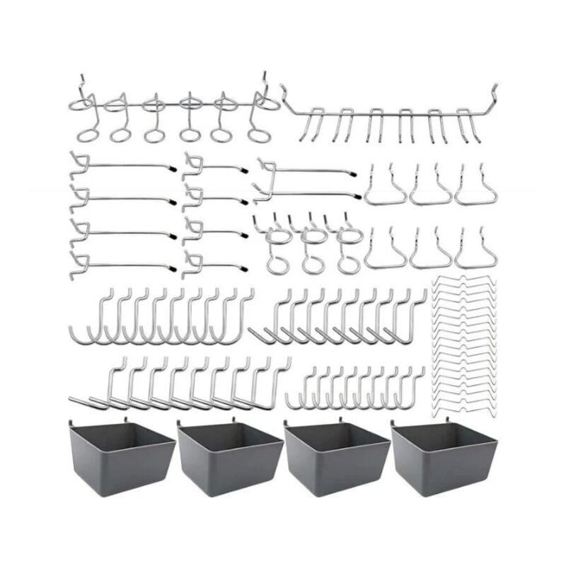 Shining House - Porte-outils de Crochets pour Panneaux Perforés avec Bacs, Verrous à Chevilles, pour Organiser Divers Outils, 80 pièces