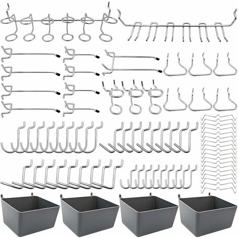 Porte-outils de Crochets pour Panneaux Perforés avec Bacs, Verrous à Chevilles, pour Organiser Divers Outils, 80 pièces