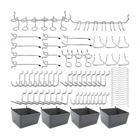 Porte-outils de Crochets pour Panneaux Perforés avec Bacs, Verrous à Chevilles, pour Organiser Divers Outils, 80 pièces