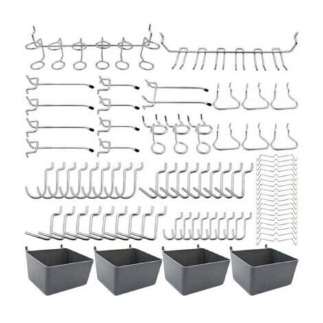 Porte-outils de Crochets pour Panneaux Perforés avec Bacs, Verrous à Chevilles, pour Organiser Divers Outils, 80 pièces