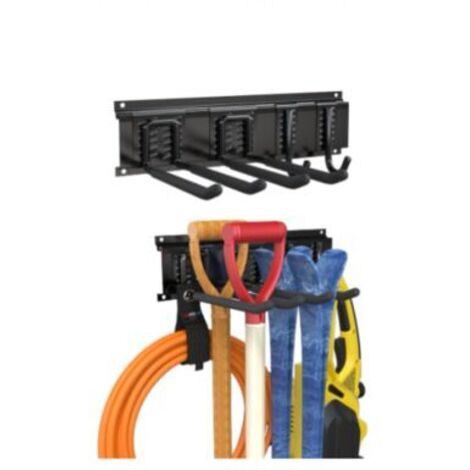 Porte-Outils de Jardin Mural 40cm, Rangement Acier Inoxydable avec Rail Coulissant et 4 Crochets pour Garage ou Jardin