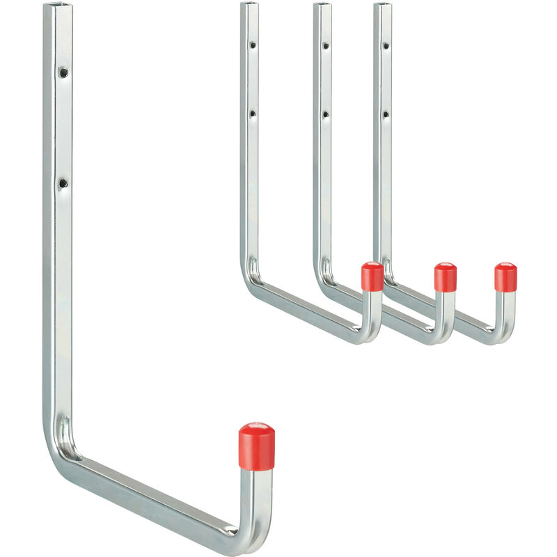 Relaxdays - Porte-outils en lot de 4, charge maximale par crochet : env. 40 kg, atelier, cave, acier et plastique, argenté