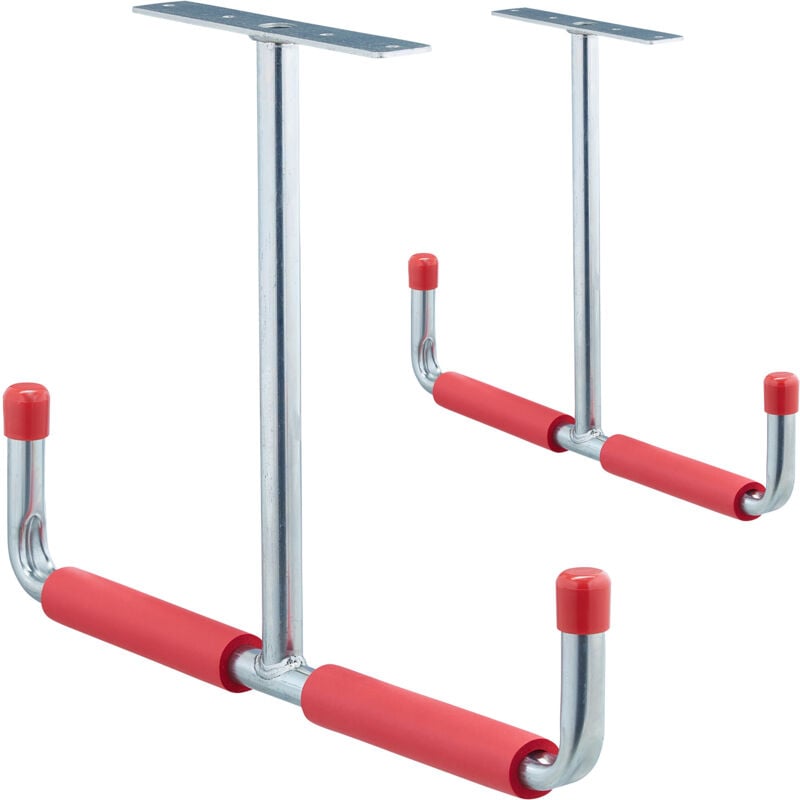 Porte-outils en lot de 4, charge max. : env. 25 kg, acier, rembourrage en mousse, hl 30 x 42 cm, argenté/rouge