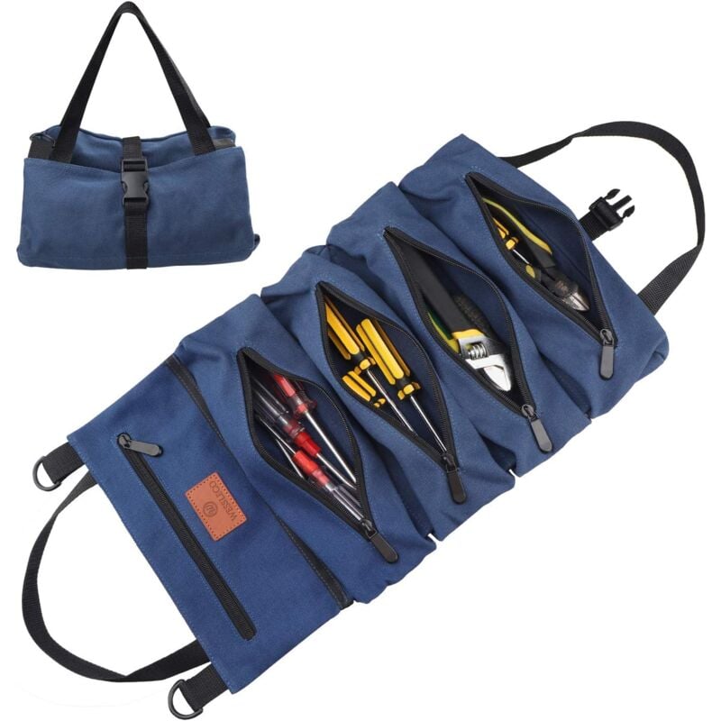 Fitags - Porte-Outils en Toile,Sac à Outils Multifonctionnel avec 5 Poches, Trousse à Outils Résistant à l'Usure, Adapté à la Maison Quotidienne,Au