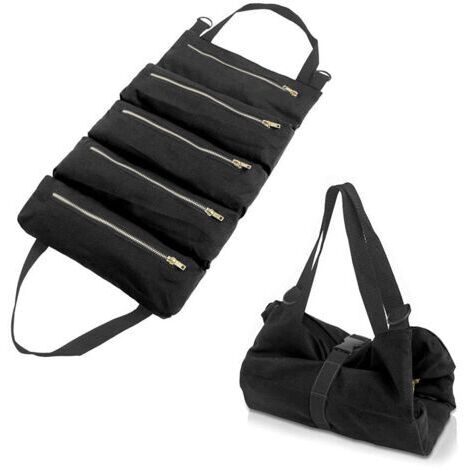 Porte-Outils en Toile,Sac à Outils Multifonctionnel avec 5 Poches, Trousse à Outils Résistant à l'Usure, Adapté à la Maison Quotidienne,Au Travail du Bois,Aux Outils d'Electricien(Noir)