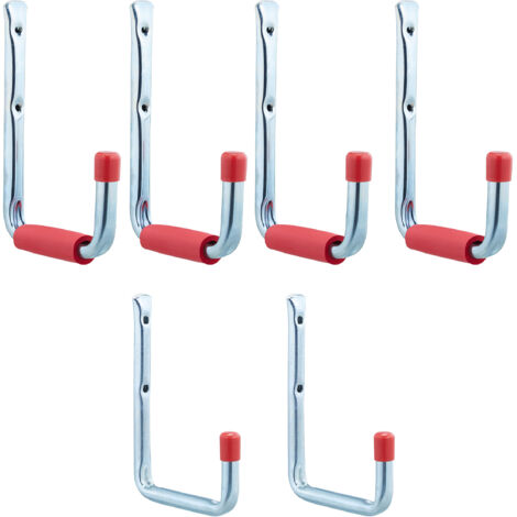 Porte-outils, lot de 12, 2 tailles, jusqu’à 17,5 kg, crochet mural, garage, cave, acier, mousse, argenté/rouge
