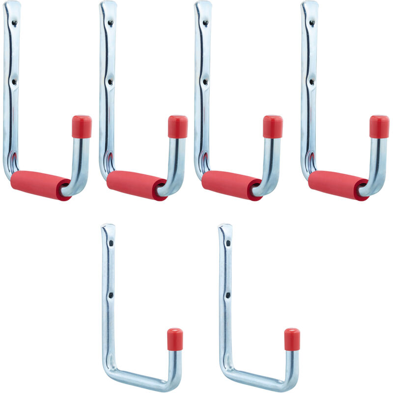 Relaxdays - Porte-outils, lot de 12, 2 tailles, jusqu'à 17,5 kg, crochet mural, garage, cave, acier, mousse, argenté/rouge