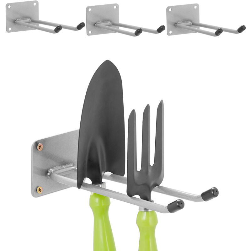 Porte-outils mural en lot de 4, pour le garage, l'atelier ou la cave, en acier, 24 cm, argenté - Relaxdays
