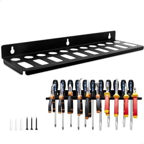 Porte Outils Mural, Panneau Mural Outils, Support Tournevis Murale avec 21 Emplacements de Rangement, Rangement Outil Adapté à Différents Modèles et Pinces, Métal, Noir -
