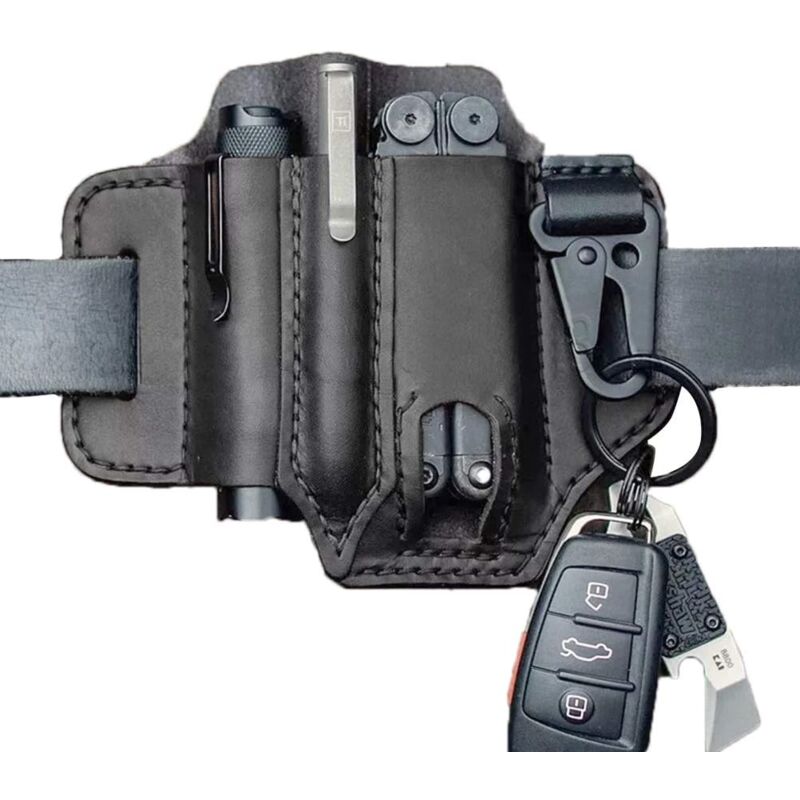 Porte-outils tactique multifonction en cuir avec boucle de ceinture et porte-clé pour lampe de poche