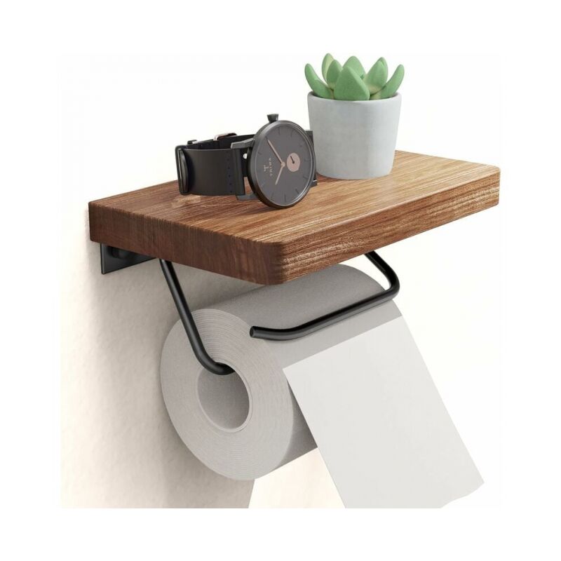 Porte-papier hygiénique avec étagère pour salle de bain Farmhouse Porte-rouleau de papier toilette rustique Fixation murale Antirouille Réglable