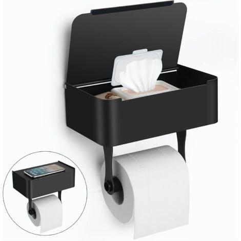 YUIT Porte-papier hygiénique avec étagère, support mural en acier inoxydable SUS304/support de papier hygiénique adhésif, distributeur de lingettes jetables pour le rangement des lingettes de salle de bain