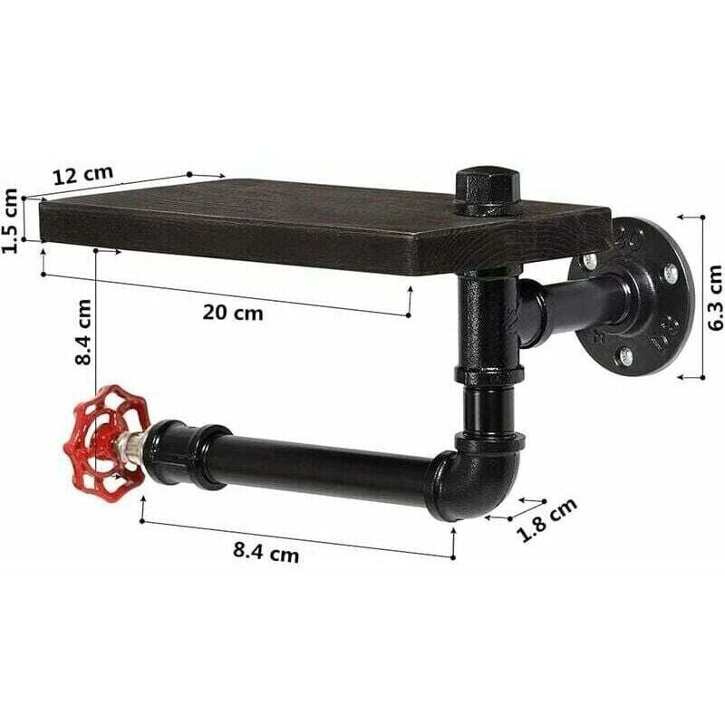 Porte-papier hygiénique industriel, porte-papier hygiénique mural en fonte avec étagère en bois pour salle de bain, porte-rouleau de salle de bain