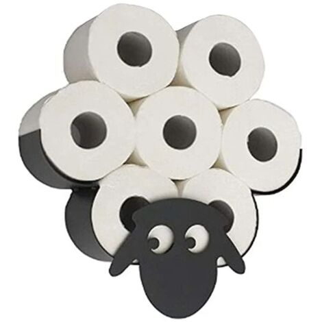 Porte-Papier Hygiénique Mouton - Support Mural ou Au Sol en Acier Chromé Noir - Rangement pour 7 Rouleaux - Design Figuratif Animal