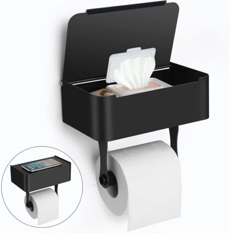 Porte-papier hygiénique mural en acier inoxydable – Etagère de rangement pour lingettes – Installation adhésive ou à vis – Résistant à la corrosion - SUS304