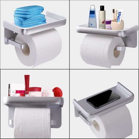 Porte-papier hygiénique mural Porte-rouleau de papier hygiénique en aluminium avec support de rangement Argent