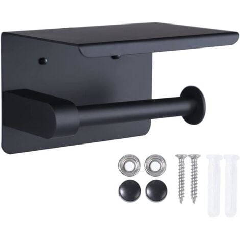 VERSAILLESFR Porte-papier hygiénique, porte-papier hygiénique mural, avec support de rangement pour téléphone portable (noir)