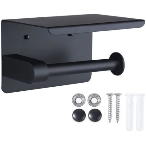 Porte-papier hygiénique, porte-papier hygiénique mural, avec support de rangement pour téléphone portable (noir)