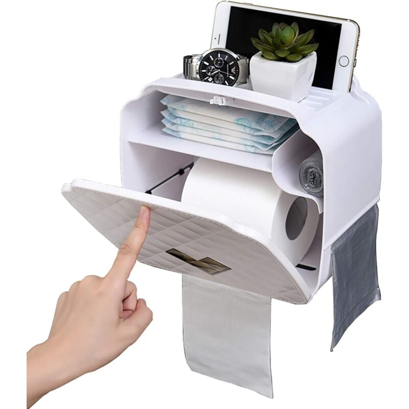 Porte-Papier Hygiénique,Porte-Papier Toilette Mural,Distributeur De Papier étanche/Anti-Poussière Et Porte-Rouleau-Salle De Bain/WC (Blanc)-Fei Yu