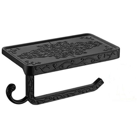 Porte-papier noir avec étagère de rangement pour téléphone Porte-papier hygiénique vintage en aluminium pour la salle de bain Noir