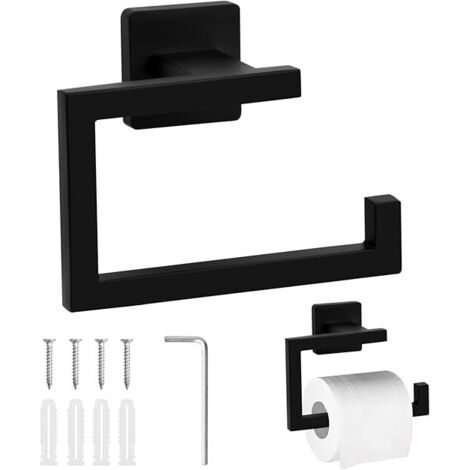 Porte-papier toilette 2 pièces, porte-papier toilette en acier inoxydable, porte-papier toilette mural, porte-papier toilette, porte-papier toilette pour salle de bain et cuisine (noir)