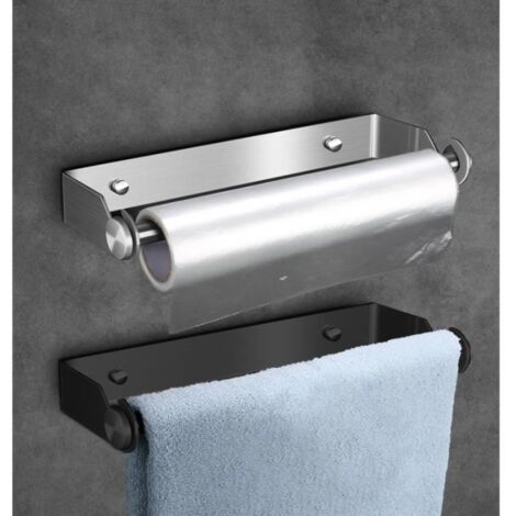 Porte papier toilette 33 cm, Porte essuie-tout mural en acier inoxydable 304, Porte-rouleau noir de cuisine avec autocollants et vis