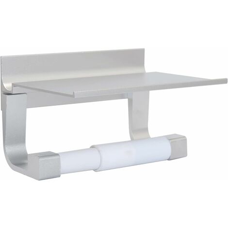 Porte Papier Toilette Adhesif avec Tablette Porte Rouleau Papier Toilette Mural Sans Percage Aluminyo pour Salle de Bains Toilette WC(Argent)