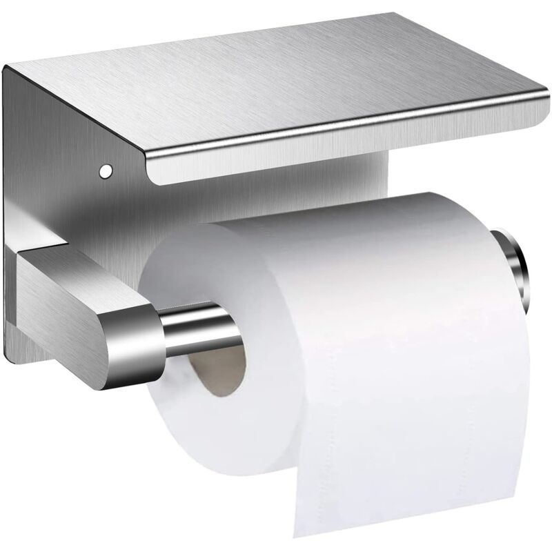 Porte-Papier Toilette Mural sans perçage Acier Inoxydable avec étagère pour Salle de Bain Argent 13.7x10x10cm