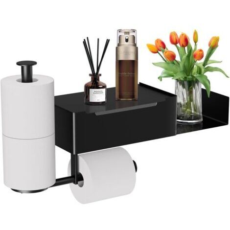 Porte-papier toilette auto-adhésif, porte-papier toilette sur pied avec boîte à lingettes humides pour salle de bain, noir