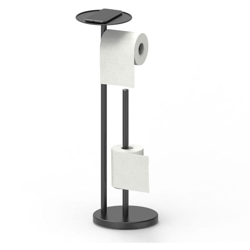 Porte-papier toilette autonome avec étagère pour téléphone, support de rouleau de papier toilette noir mat avec piédestal antirouille