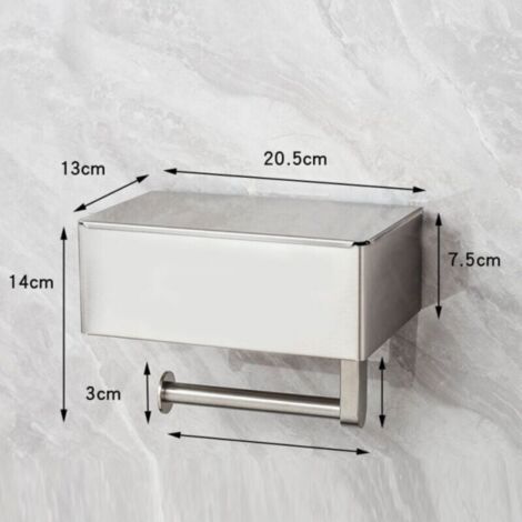 Porte-papier toilette avec boîte à lingettes humides en acier inoxydable - Sans perçage - Avec étagère - Support mural - Papier toilette - Pour salle de bain - Brossé