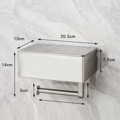 Porte-papier toilette avec boîte à lingettes humides en acier inoxydable - Sans perçage - Avec étagère - Support mural - Papier toilette - Pour salle de bain - Brossé
