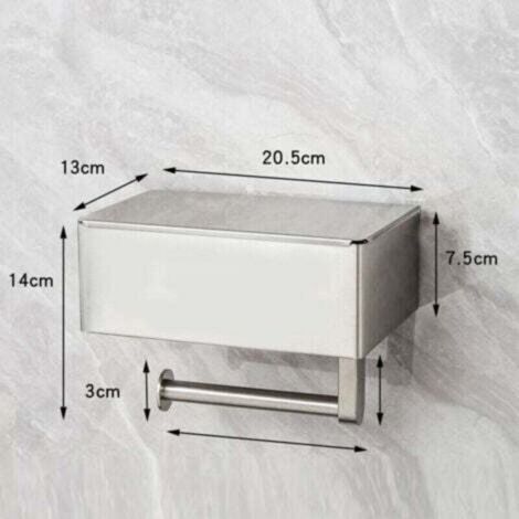 Porte-papier toilette avec boîte à lingettes humides en acier inoxydable - Sans perçage - Avec étagère - Support mural - Papier toilette - Pour salle de bain - Brossé-