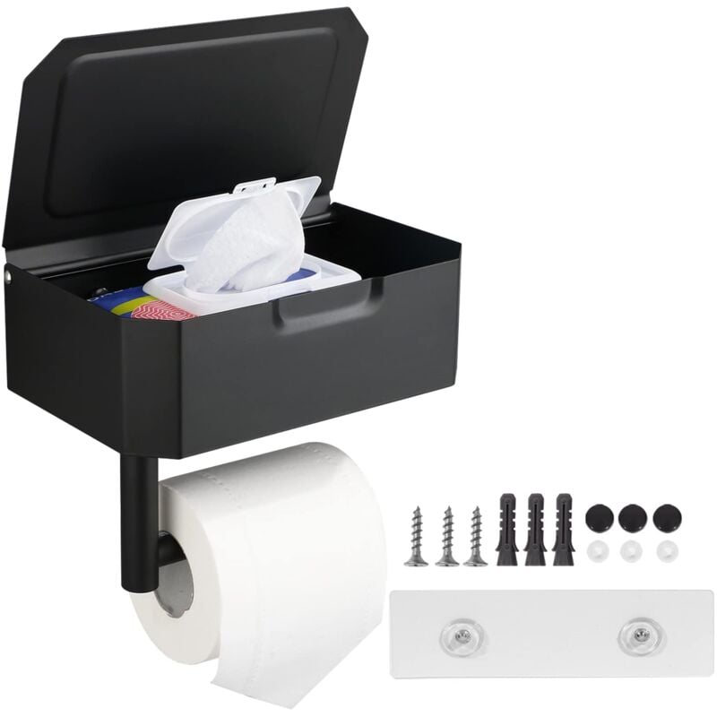 Porte Papier Toilette avec Boîte à Lingettes Humides, Support Mural Rouleau de Papier Toilette en Acier Inoxydable pour Cuisine et Salle de Bain