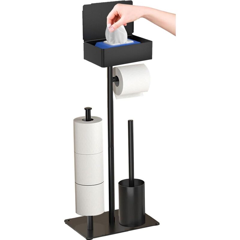Porte Papier Toilette avec Brosse WC - Porte Rouleau Debout en Acier Inoxydable, Ensemble Brosse et Dérouleur Papier Aucun Perçage Requis