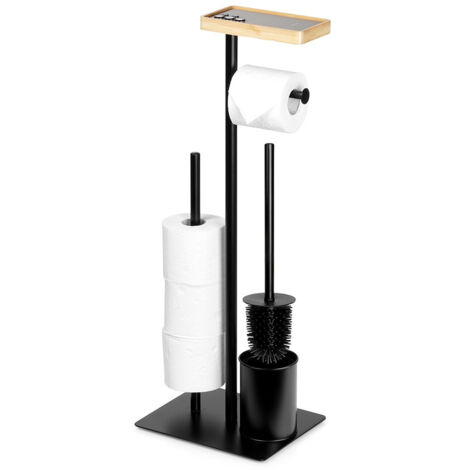 PORTE-PAPIER TOILETTE AVEC BROSSETTE, SALLE DE BAIN, MÉTAL NOIR, 68 CM
