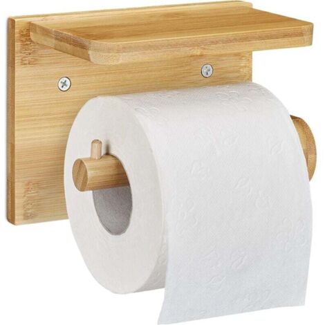 Porte-Papier Toilette, avec Espace de Rangement pour Portable & lingettes, Bambou, HLP 12x16x10,3 cm, Nature, 1