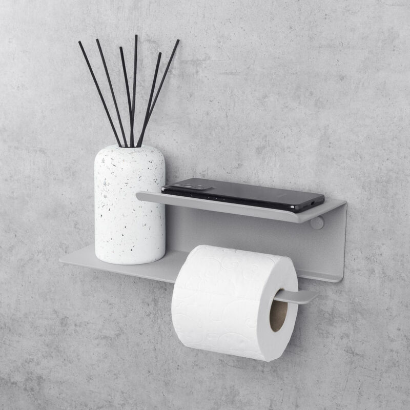DASKE Porte-Papier Toilette avec Étagère, Acier Inox, Gris, Droite, LINE FLEX