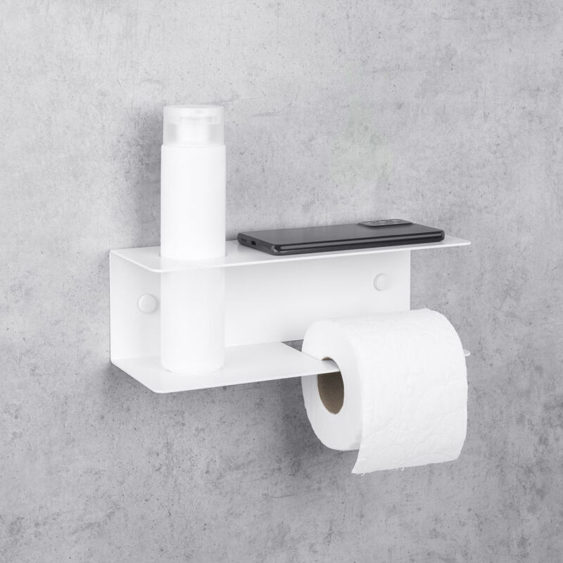 Porte-Papier Toilette avec Étagère, Blanc, Montage Adhésif, Gauche, line - Daske