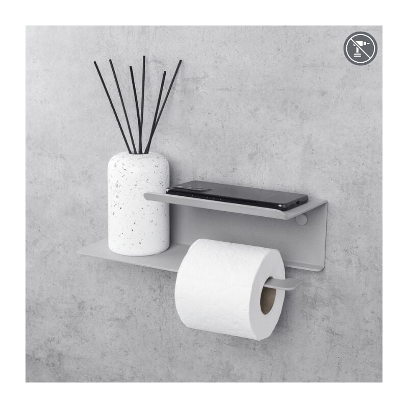 Porte-Papier Toilette avec Étagère, Gris, Montage Adhésif, Droite, line flex - Daske