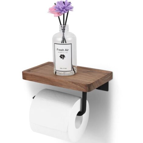 Porte-Papier Toilette avec Étagère Concave et Support Mural pour Étagère en Bois (Auto-Adhésif ou à Percer) - pour Cuisine et Salle de Bain