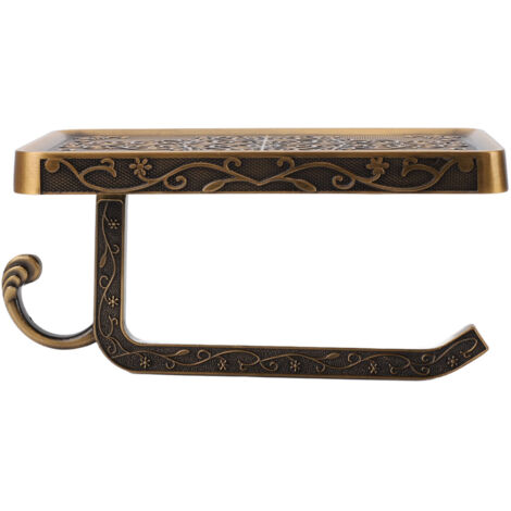 Porte-papier toilette avec étagère – En alliage d'aluminium – Support mural au style vintage et rétro pour salle de bain