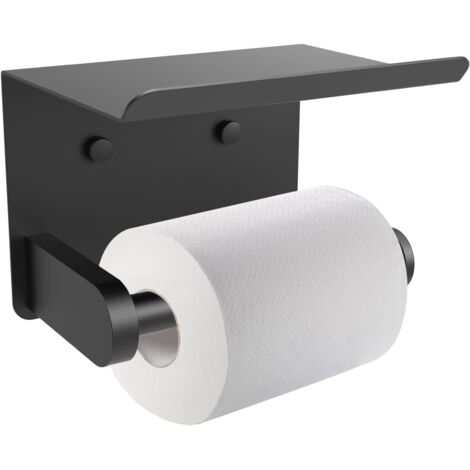 Porte-papier toilette avec étagère, fixation adhésive ou par vis, support mural pour rouleau de papier toilette, noir mat, pour accessoires de salle de bain