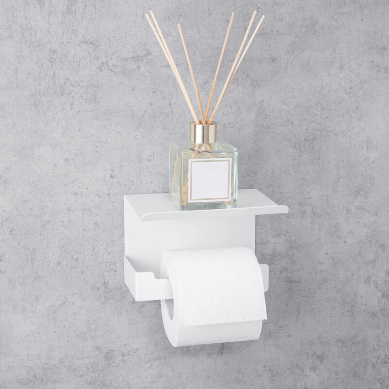 Porte-Papier Toilette avec Étagère, Inox, Blanc, Droite, bliss 2 - Daske