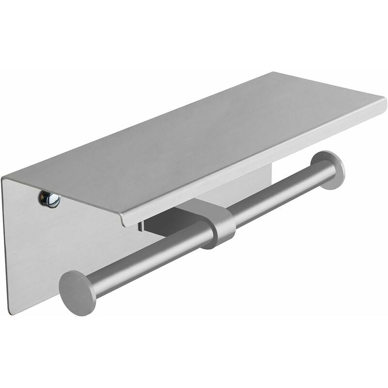 Porte papier toilette avec étagère nickel brossé porte rouleau papier toilette double tête inox adhésif sans perçage mural salle de bain