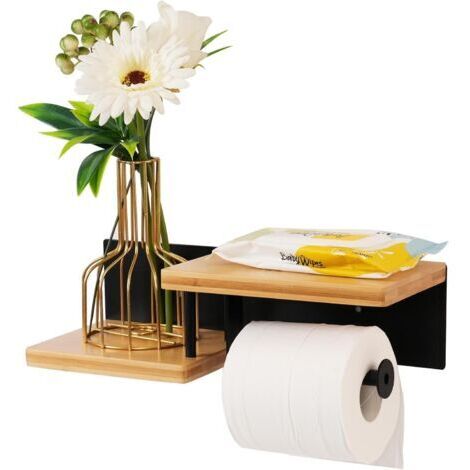 Porte-papier toilette avec étagère, porte-rouleau de papier toilette en bois sans perçage, porte-rouleau de papier toilette en bois pour plusieurs rouleaux, porte-papier toilette pour salle de bain