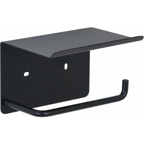 Porte Papier Toilette avec Tablette Adhesif , Support Papier Rouleau sans Percage Acier INOX SUS 304, Derouleur Papier Toilette Auto-adhésive Mural pour Salle de Bain(Noir)