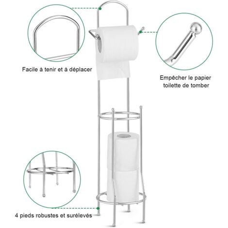 Porte-papier toilette, belle finition chromée et cadre en fer, aucun assemblage requis, porte-rouleau de papier toilette sur pied avec distributeur