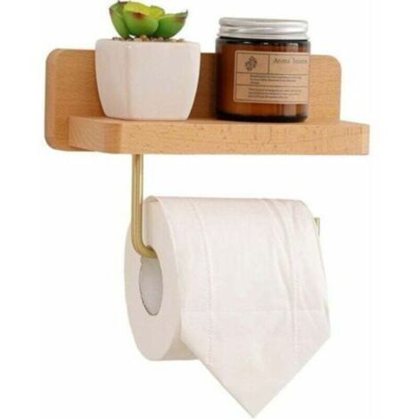 Porte Papier Toilette Bois avec étagère Support Papier WC Mural Auto-Adhésif pour Salle de Bain