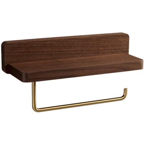 Porte-Papier Toilette Bois avec pour Étagère, Porte-Papier Toilette Support Mural (Auto-Adhésif ou à Percer), Double Porte-Papier Toilette avec Laiton de Qualité Crochets pour Cuisine et Salle de Bain